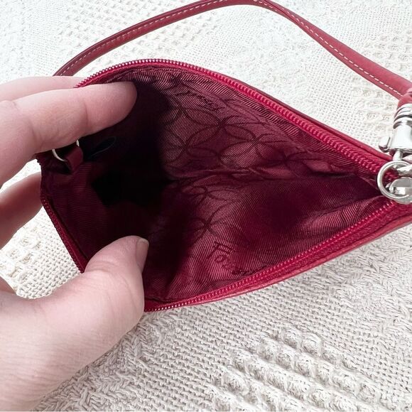 Fossil Red Leather Wristlet Clip In Pouch Bag Charm Minimalist - Picture 7 of 9